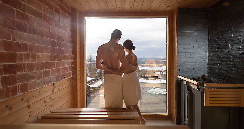 Panorama-Sauna im Thula Wellnesshotel Bayerischer Wald mit Blick über den Bayerischen Wald